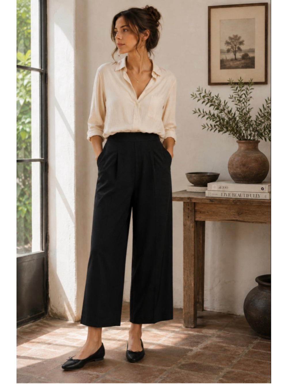 Vintage Maren Made In USA Black High Rise Wide Leg Culotte Pants Women’s Medium